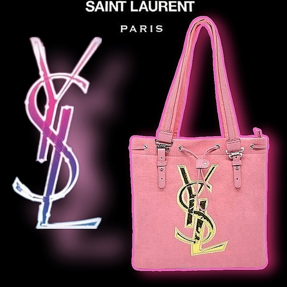 Authentic Yves Saint Laurent Limited Edition Kahala Drawstring Pink Canvas Tote - Picture 9 of 13
